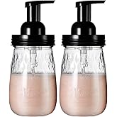 Amolliar 16Oz Foaming Soap Dispenser with Pump Lid, Plastic Refillable Foam Hand Dish Soap Dispenser Set, Clear Diamond Dispenser with Lable for Farmhouse Kitchen Bathroom (2 Pack, Black)