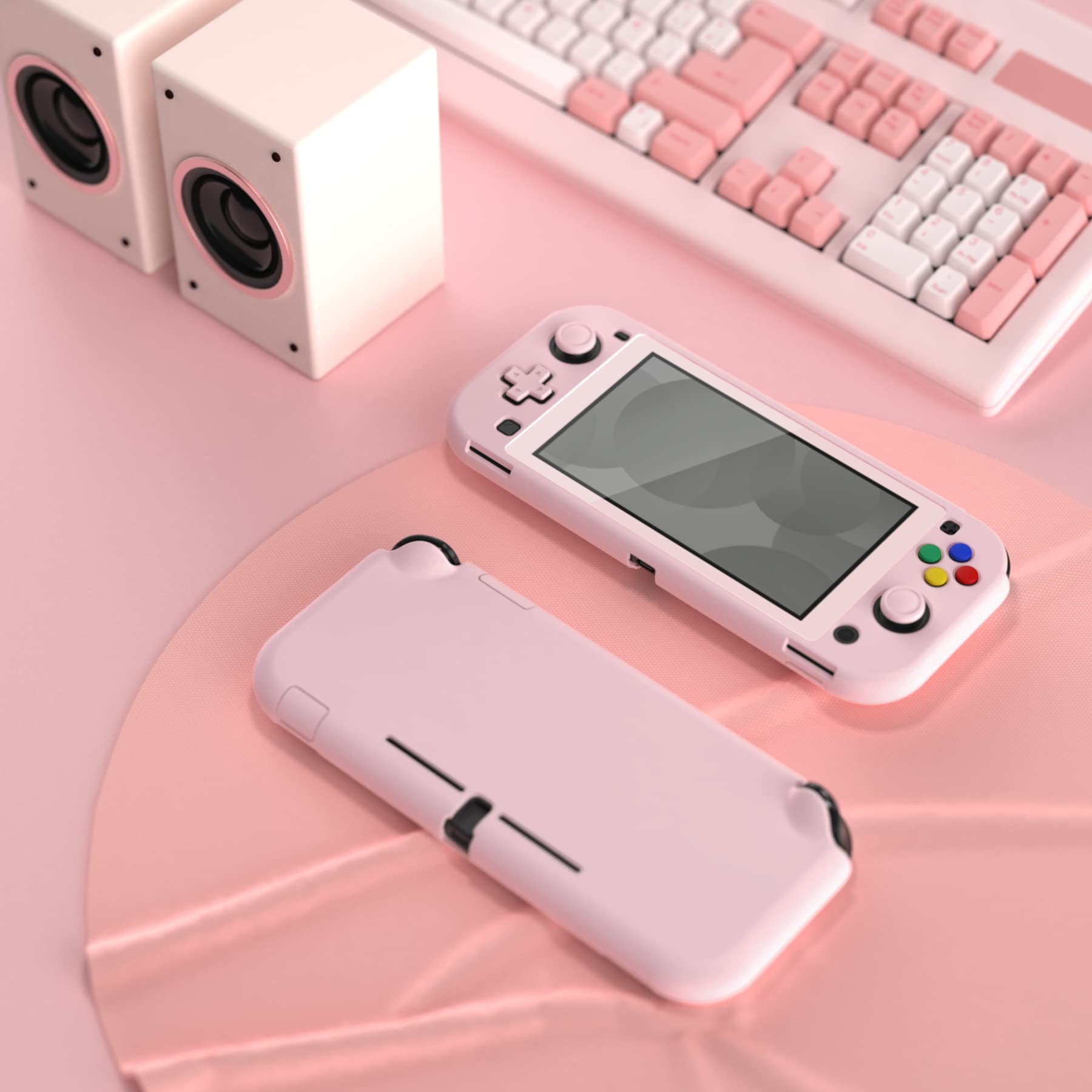 eXtremeRate PlayVital Protective Grip Case for Nintendo Switch Lite, Cherry Blossoms Pink Hard Cover Protector for Nintendo Switch Lite - 1 x White Border Tempered Glass Screen Protector Included