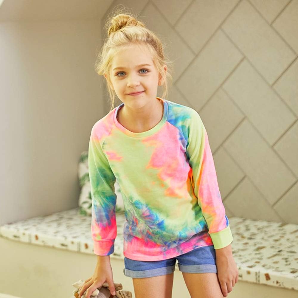 Arshiner Girls Casual Tie Dye Crewneck Long Sleeve Sweatshirt for 4-12 Years: Clothing