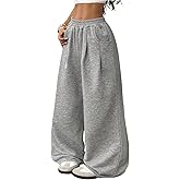 Verdusa Women's Baggy Pants Elastic Waist Wide Leg Lightweight Long Trousers Fall Outfits