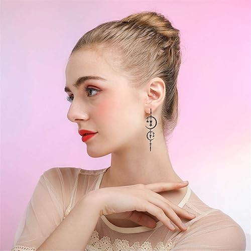 Amazon Idiytip ロマンチックなフラッシュダイヤモンドスタームーンムーンイヤリング女性ラインストーンロングイヤリングジュエリー 黒 イヤリング 通販