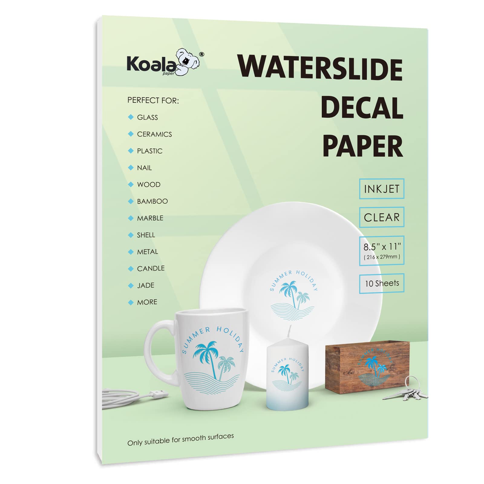 Photo 1 of Koala Waterslide Decal Paper INKJET CLEAR, 10 Sheets 8.5x11 Inch Water Slide Transfer Paper Transparent Printable Waterslide Paper for DIY Tumbler, Mug, Nails
