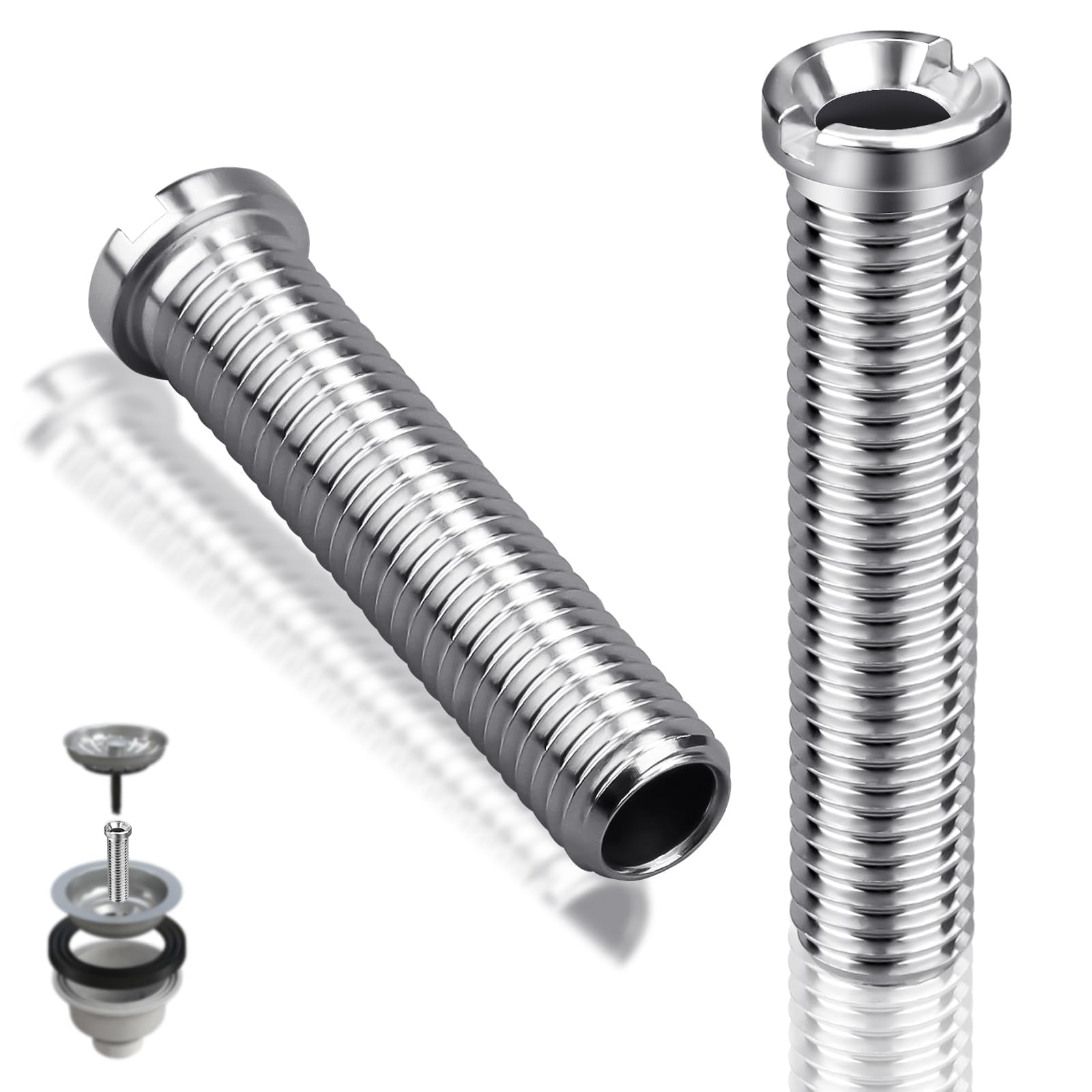 SWTYExt 2 Pcs Kitchen Sink Strainer Screw 70 mm Hollow Screw Sink M12 Kitchen Sink Plug for Valve Drains for Basket Strainer Drain Valve