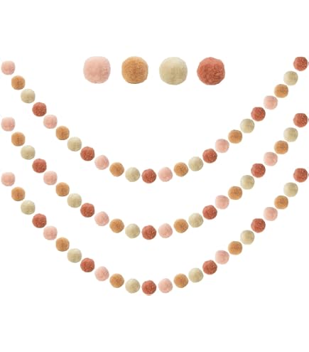 Guirlande De Pompons En Feutre Crème Et Rose - 2 X 2 Mètres, 30 Boules - Décoration Fête Anniversaire Noël