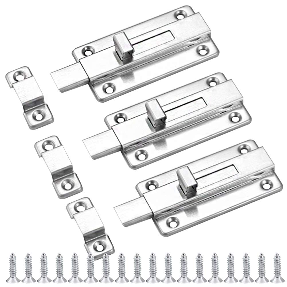 YuZhou 3 PCS Bedroom Door Lock, 4 Inch Sliding Door Locks Internal Door Bolt Lock Toilet Latch Heavy Duty Gate Latch Door Slide Lock Bathroom Latch Stainless Steel Door Latch Lock for Internal Doors