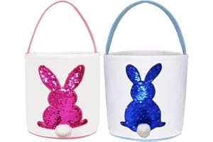 Poptrend Easter Basket Bags,Easter Eggs/Gift Baskets for Kids,Bunny Tote Bag Bucket for Easter Eggs,Toys, Candy,Gifts (2 Pack Blue and Pink)