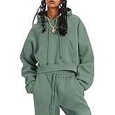 Flygo Womens Fleece 2 Piece Outfits Sweatsuit Crop Pullover Sweatshirt Joggers Pants Tracksuit Set