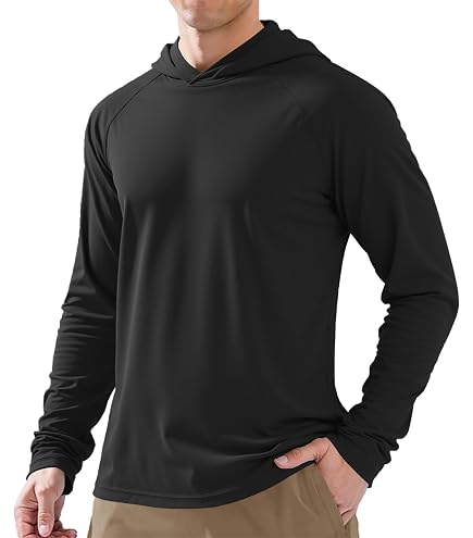 Zengjo Men's UPF 50+ Sun Hoodie, Lightweight Long Sleeve Fishing