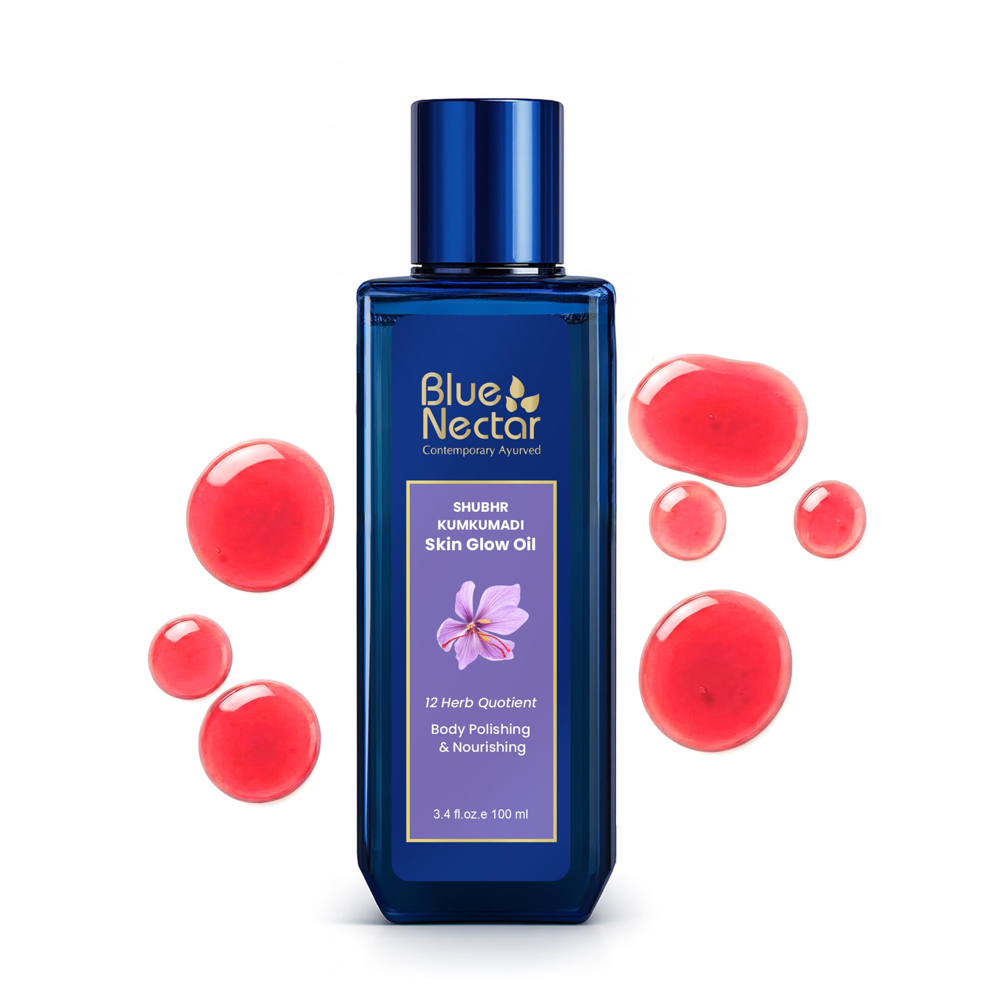 Blue Nectar Ayurveda Kumkumadi Oil for Skin Glow with Almond Oil | Natural Ayurvedic Face & Body Moisturizer for Dry Skin (12 Herbs,100ml)