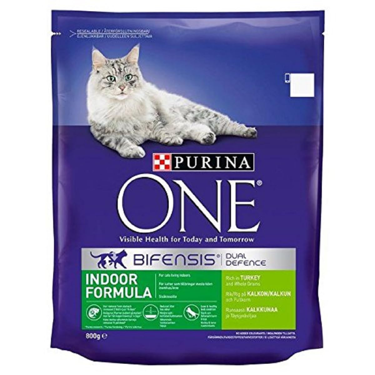 Purina ONE Indoor Dry Cat Food Turkey & Wholegrain 800g (Pack of 4)