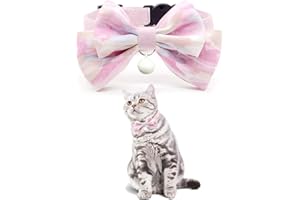 GOLDTIGER Plaid Bow Tie Breakaway Cat Collar,Cute Kitten Collar with Bell and Rabbit Pendant - Adjustable Size 7.87"-11.78" (Ribbon Pink, M)