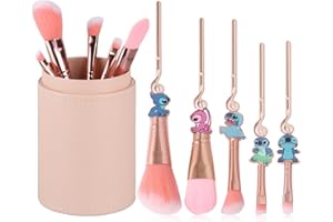 WECHIP 5 Pcs Stich Makeup Brushes with Brushes Holder, Interstellar Baby Makeup Brushes, Stich Stuff for Girls and Women(Pink)
