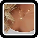 Zeshimb Boho Layered Moon Choker Necklace Crescent Moon Pendent Necklace Double Horn Necklaces Gold Satellite Crescent Necklace Jewelry for Women and Girls