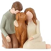 Hensonever Couple with Dog Figurines Ornaments, We are A Family Memorials Statues Gifts for Dog Lovers