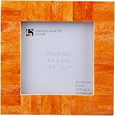 Handicrafts Home 4 by 4 Orange Picture Frame – Handmade Rustic Photo Frame for Shelf Decor, Bone inlay Frames for Desk & Bedroom Decor, Perfect for Home Decor, Wedding, Graduation, Or Milestone Photos