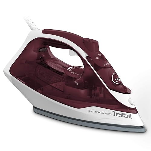 Tefal Express Steam, Steam Iron, 190 g/min Steam Boost, 45 g/min Continuous Steam, 270 ml Water Tank, 2600W Power, Non-Stick Ceramic Soleplate, Auto Shut Off, Anti-drip, White & Ruby Red, FV2869