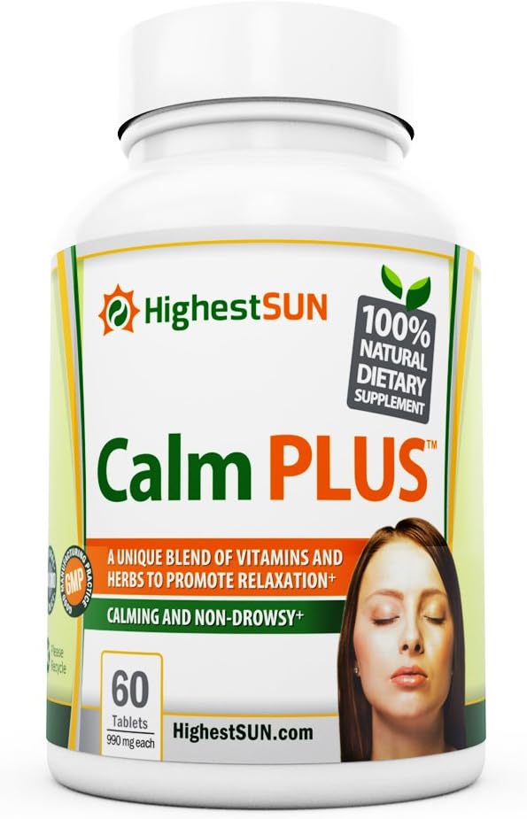 Natural Calm Plus Stress & Anxiety Relief Relaxation Supplement, Unique Blend of Vitamins & Herbs to Promote Relaxation & Calmness. Incl. Calcium, Vitamins B1 B2 & B12, Chamomile, Skullcap