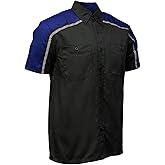 Milwaukee Motorcycle Clothing Co. MDM11602 Men's Black and Blue Button Up Mechanic Shirt w/Reflective Stripe