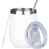 MEZMUT 12 Oz Insulated Wine Tumbler with Lid Double Wall Vacuum Stainless Steel Wine Glass Coffee Mug Insulated Tumbler Cup for Champaign, Cocktail, Beer (White, 1 Pack)