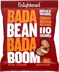Bada Bean Bada Boom - Plant-Based Protein, Gluten Free, Vegan, Crunchy Roasted Broad (Fava) Bean Snacks, 100 Calories per Serving, Buffalo Wing, 1 oz, 24 Pack