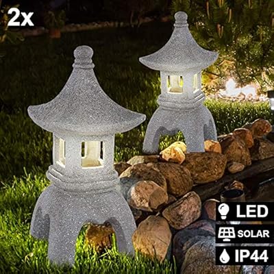 2er Set Led Solar Aussen Steh Lampen Garten Asia Leuchten Pagode Statue Terrassen Strahler Amazon De Beleuchtung