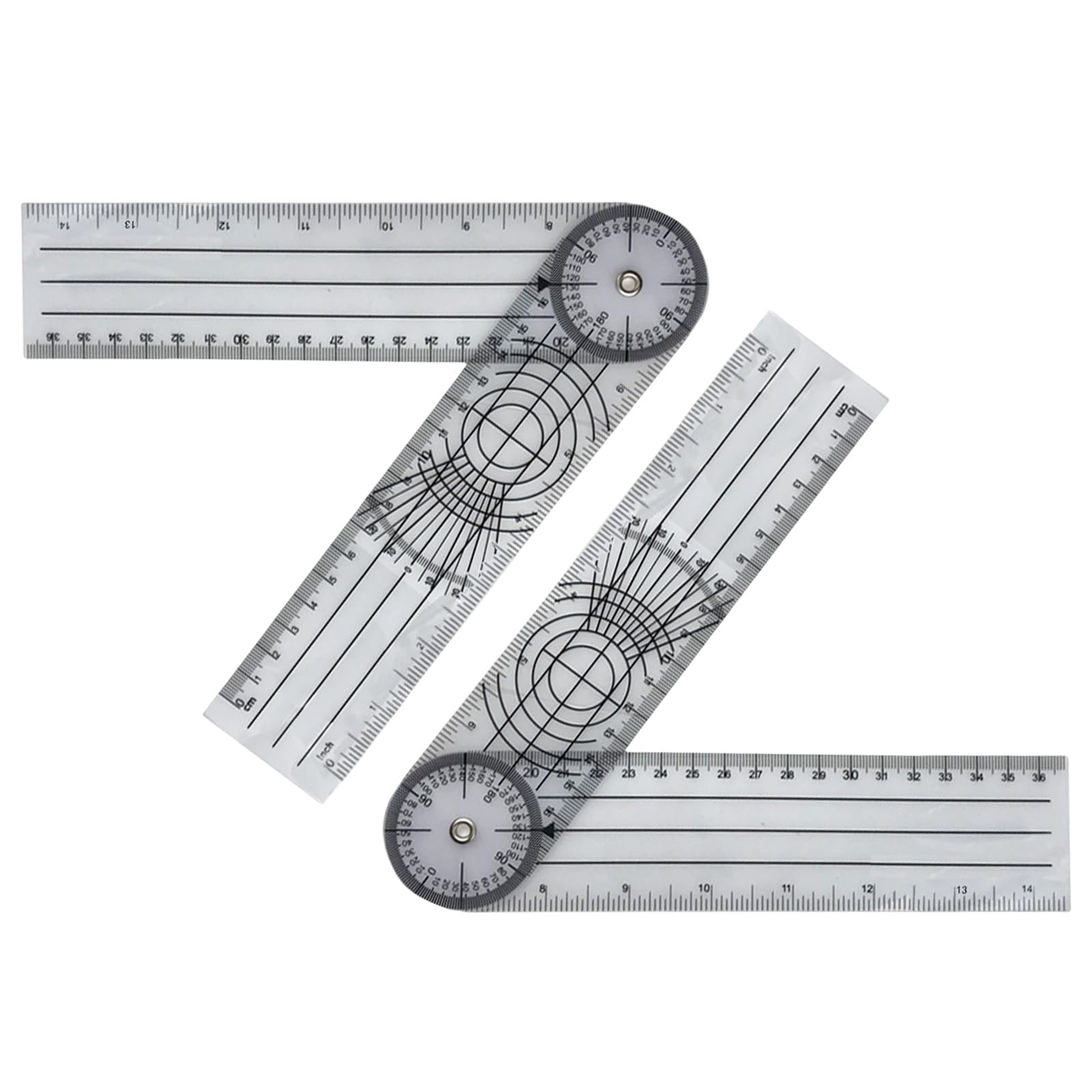 Yicoovey Protractor, 2 pcs Protractor Physiotherapy, 360° Angle Transparent Joint Protractor, Transparent Joint Protractor 36cm, for home use, Physiotherapy Joint Protractor,