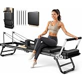 MAYVI At Home Pilates Reformer Machine 89" &ndash; Foldable Full Body Reformer + Jump Board, Adjustable Resistance Springs, Extended Frame, Compact Studio Equipment | Strength, Toning, Flexibility(Black)