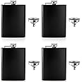 Tebery 8 oz Stainless Steel Black Hip Flask Set Leakproof Flask with Free Bonus Funnel Great Groommans or Bridal Wedding Gift, Set of 4