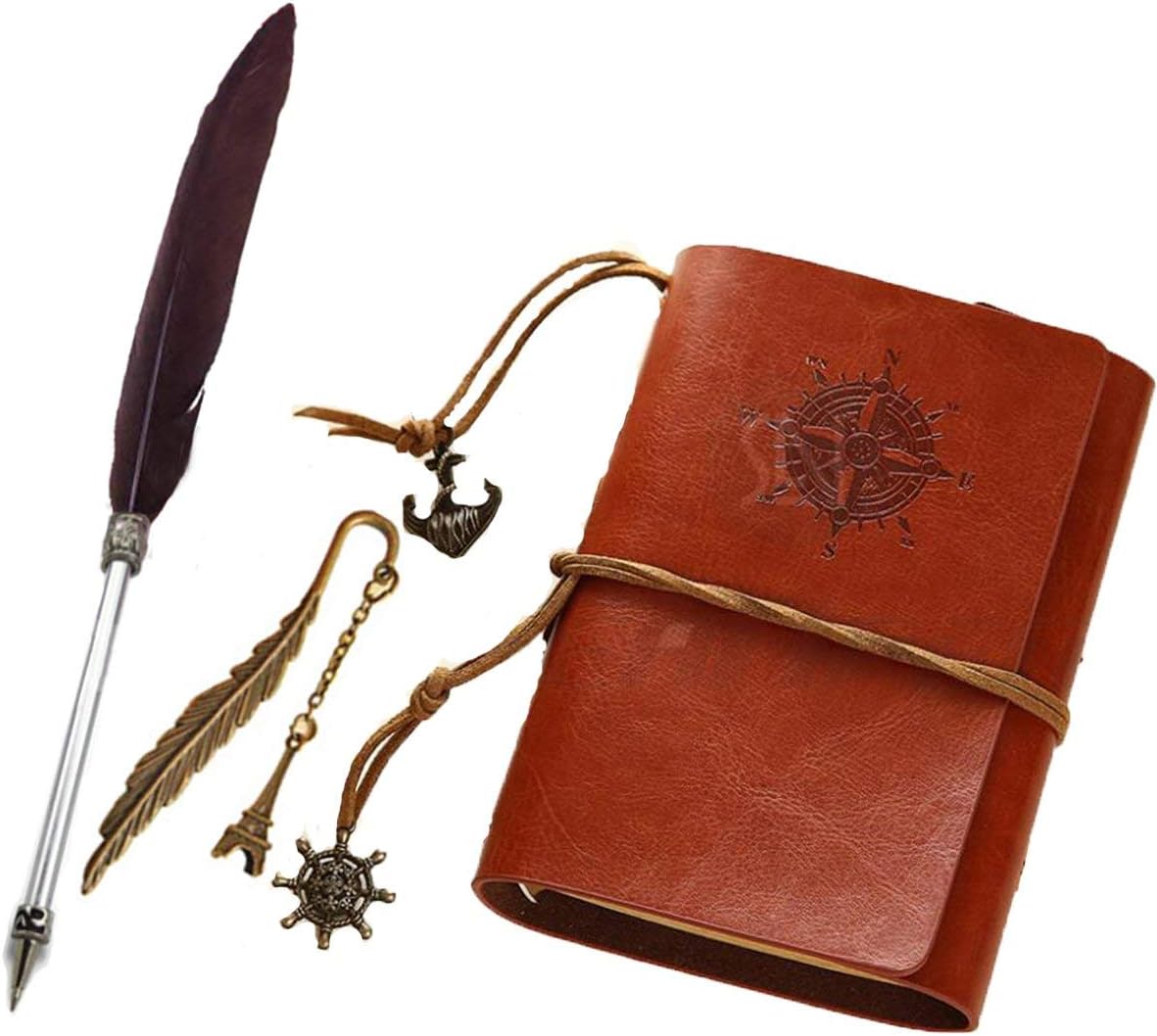 Xemz Refillable PU Leather Journal Notebook with Special Feather Ballpoint Pen and Bookmark