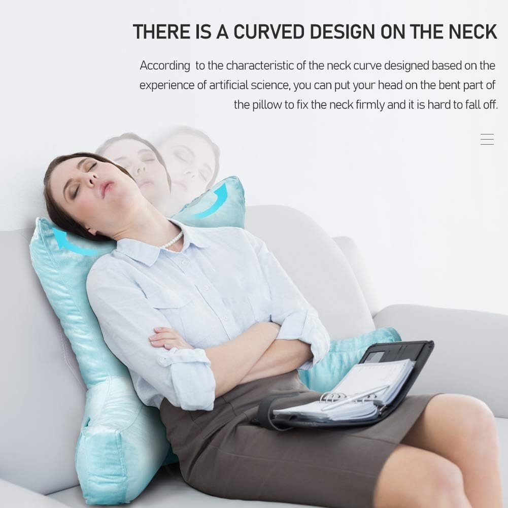 Neustern Reading Pillows with Enlarged Support Arms - Removable Backrest Cover with Pockets, Comfy Bed Rest Pillows for Bed Back Support (22 inches high) - Ideal for Adults/Teen/Kids (Blue): Home & Kitchen