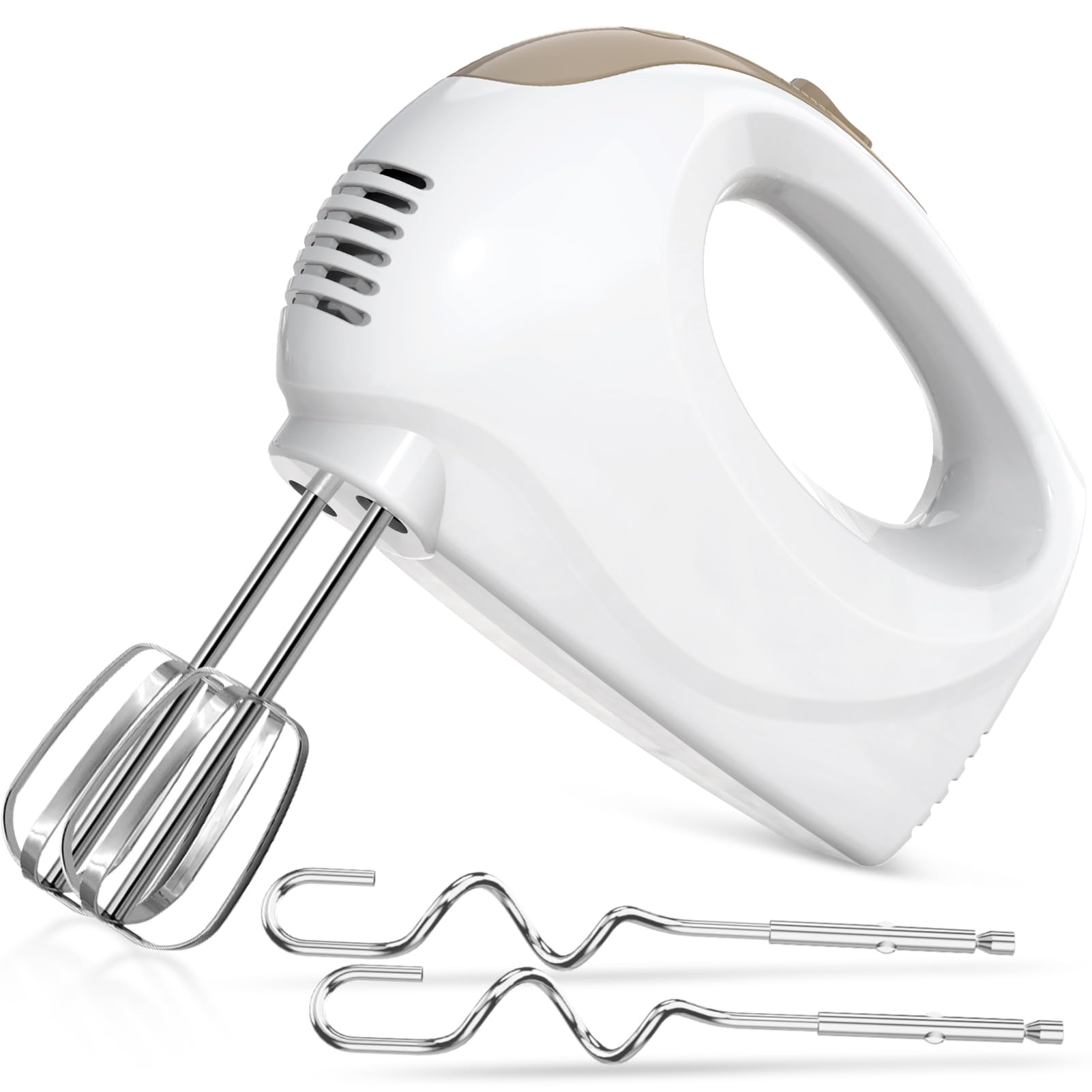 Photo 1 of 5-Speed Electric Hand Mixer with Whisk, Traditional Beaters, 120 Watts,Portable & Lightweight, Blending or Cooking White