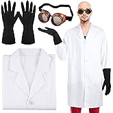 Mepase 3 Pcs Men's Mad Scientist Costume Accessories Doctor Outfit with Lab Coat Steampunk Goggles Black Gloves Fun Costume Cosplay for Halloween Cosplay Dress up Party