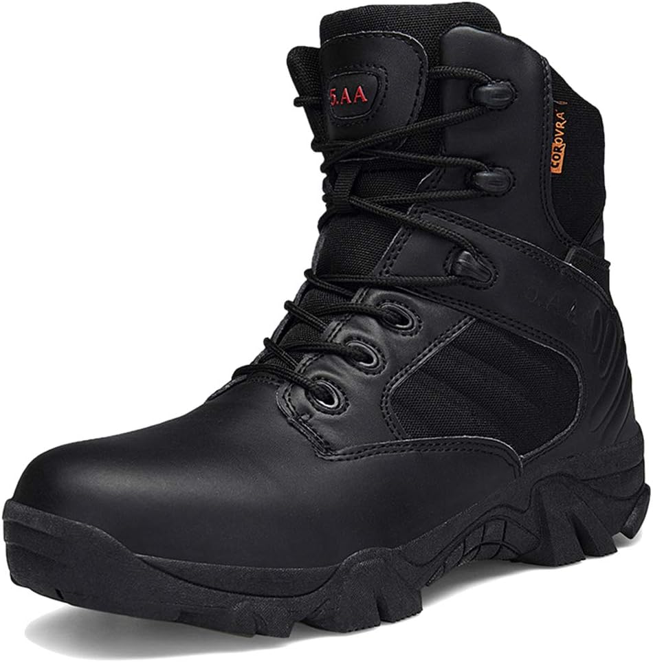 Military Boots Waterproof Ankle Boots Lace Up Side Zip Outdoor Round