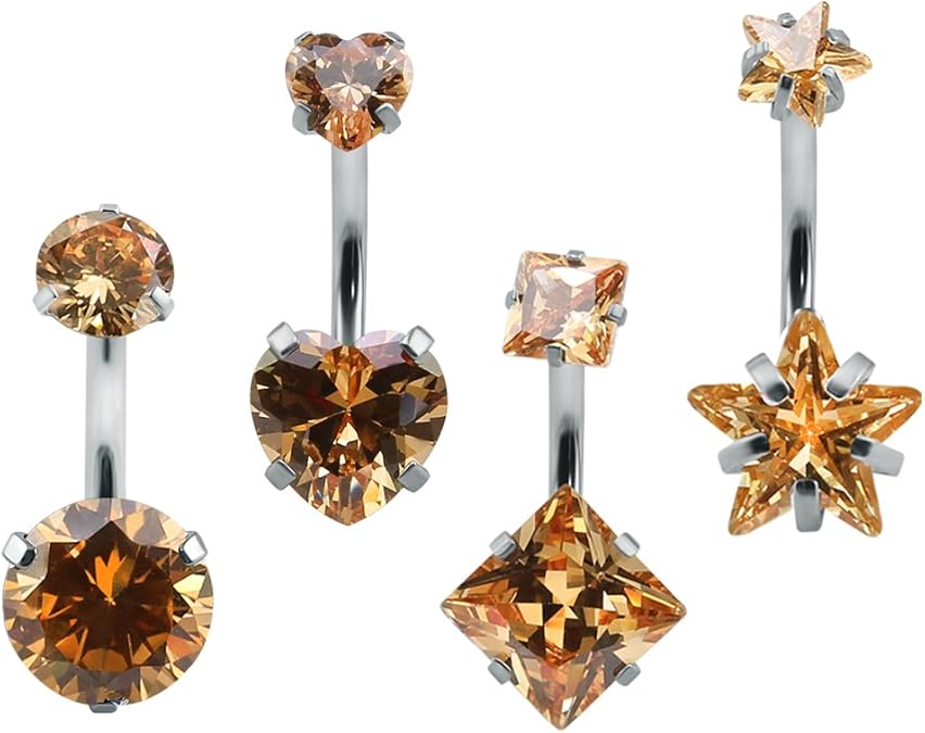 Buy 4Pcs Double Crystal Sexy Belly Ring Navel Piercing Jewelry 14g