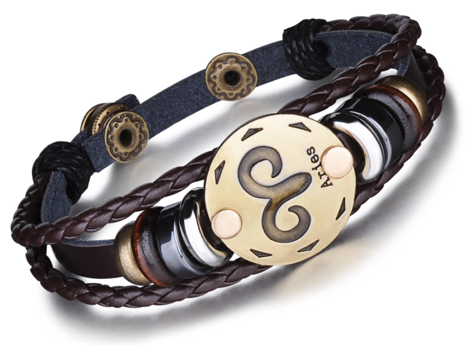 Infinity U Punk Fashion 12 Constellations Zodiac Sign Men's Women's Charm Bracelet Braided Leather Alloy Multilayer Brown Bangles Aries (Aries)