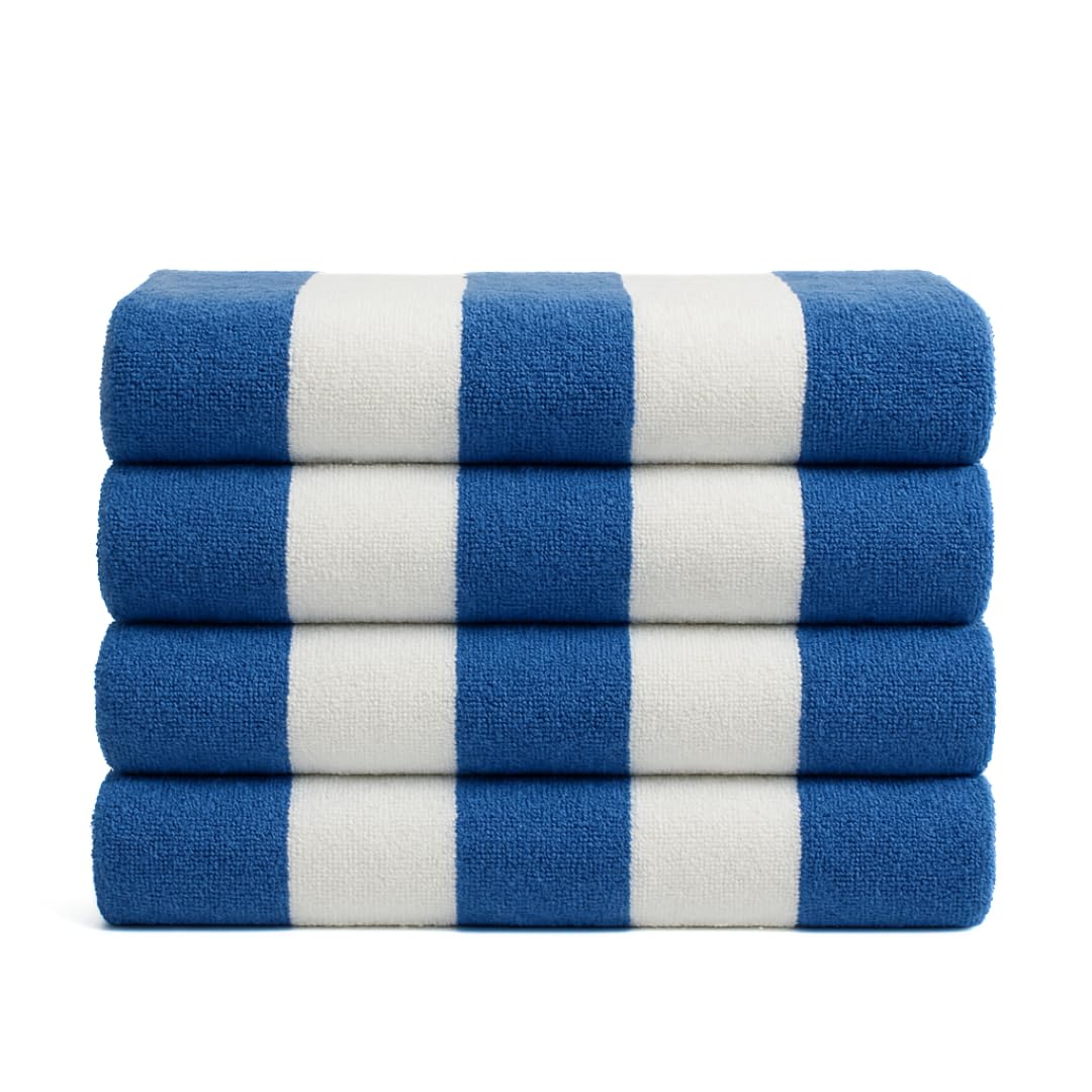 Photo 1 of Salt Earth Cotton Striped Beach Cabana Towel, 4 Pack - 30"x60" Quick Dry Towels, Pool Essentials, Travel, Gym & Bathroom Towels, Oversized Beach Vacation Essentials (Fountain Blue)