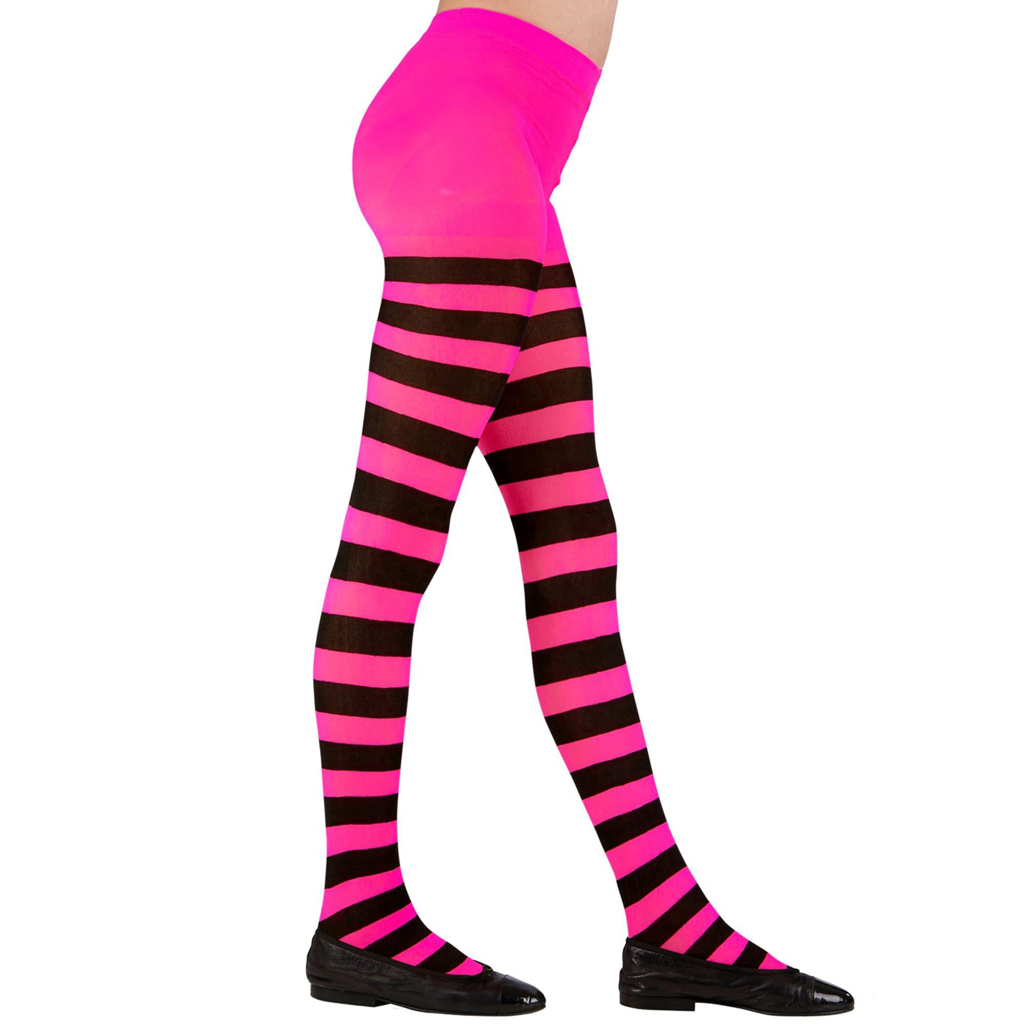 W WIDMANN MILANO Party Fashion - Striped Tights for Girls, Clowns, Circus, Dancers, Witches, Dark, Gothic, Carnival, Halloween, Theme Parties, 70 DEN, Size 4-6 Years, Pink-Black