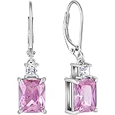 Starchenie Women's Dangle Earrings Sterling Silver Leverback Earrings Princess Brilliant Cut Birthstone Jewelry