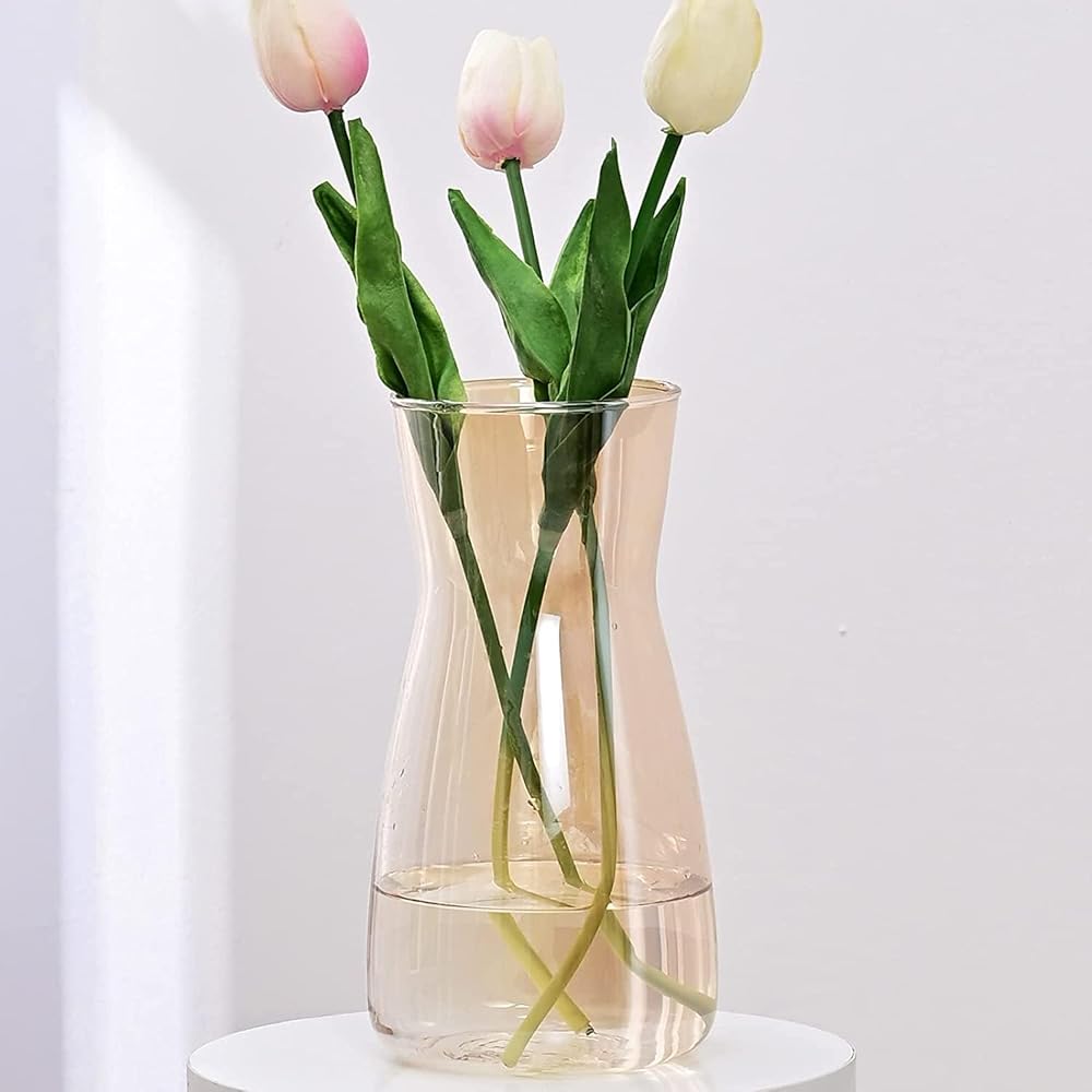 Vzmiza Amber Glass Vase Premium Quality Modern Rustic Decor