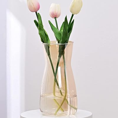 Vzmiza Amber Glass Vase Premium Quality Modern Rustic Decor