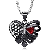 LES OSEWA Gothic Necklace Sterling Silver Black Rib Cage Heart Pendant Necklace Halloween Goth Skull Skeleton Jewelry Gifts for Women Girls