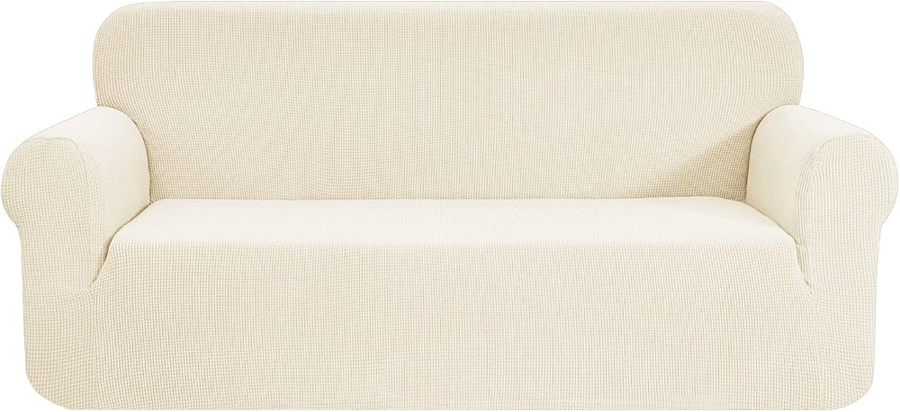 SAMSTEX 3 Seater Cream Stretch Sofa Cover One-Piece 4-Way Knit