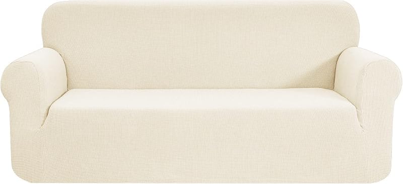 SAMSTEX 3 Seater Cream Stretch Sofa Cover One-Piece 4-Way Knit