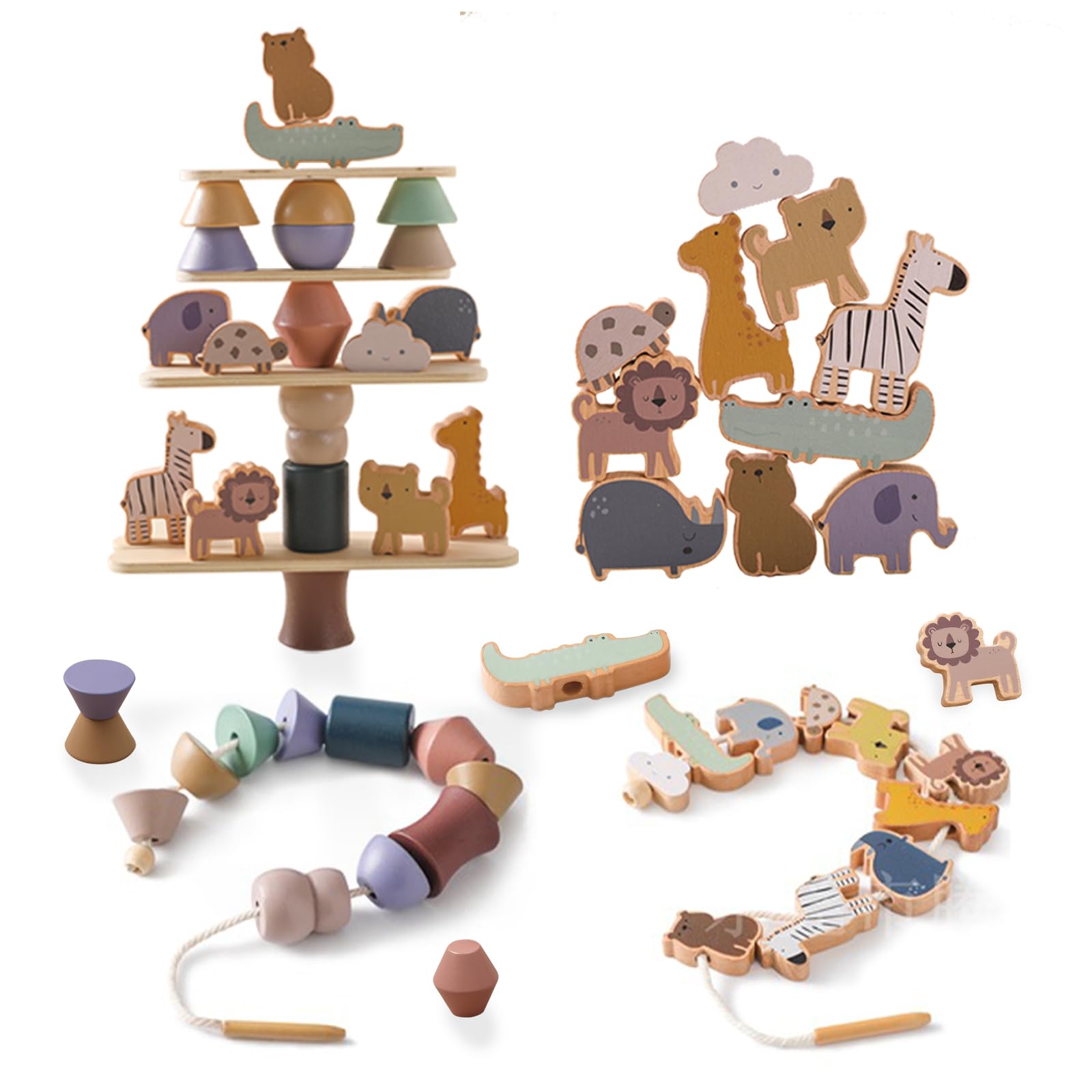 Photo 1 of Smartwo Wooden Animals Threading Toys Lacing Beads for Toddlers 3 4 5 Years Old, Stacking Blocks Balance Toy, Educational Preschool Learning Toy, Montessori Activities for Boys & Girls