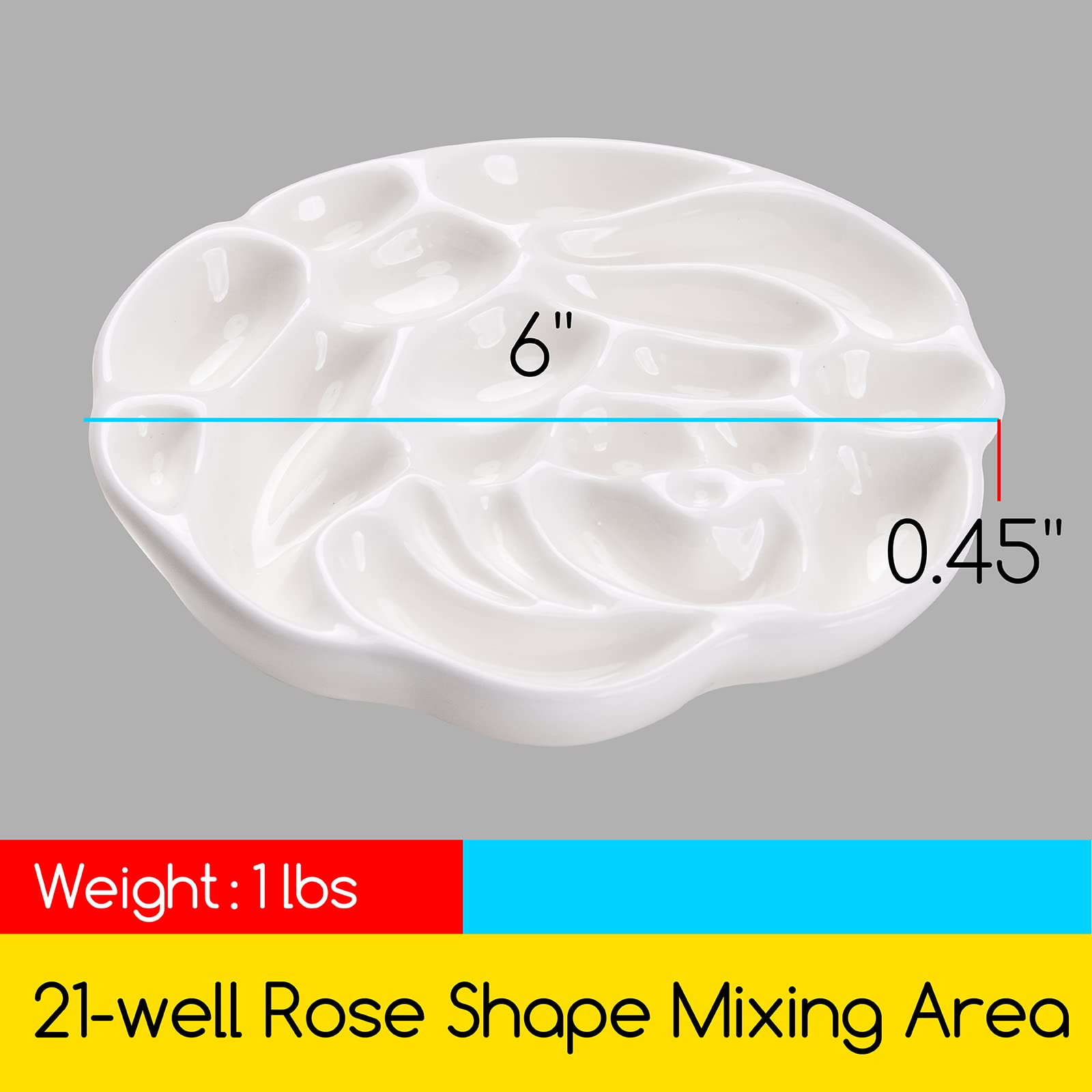 MEEDEN Porcelain Artist Paint Palette Rose Designed Tray for Watercolour Gouache Painting, 15CM in Diameter