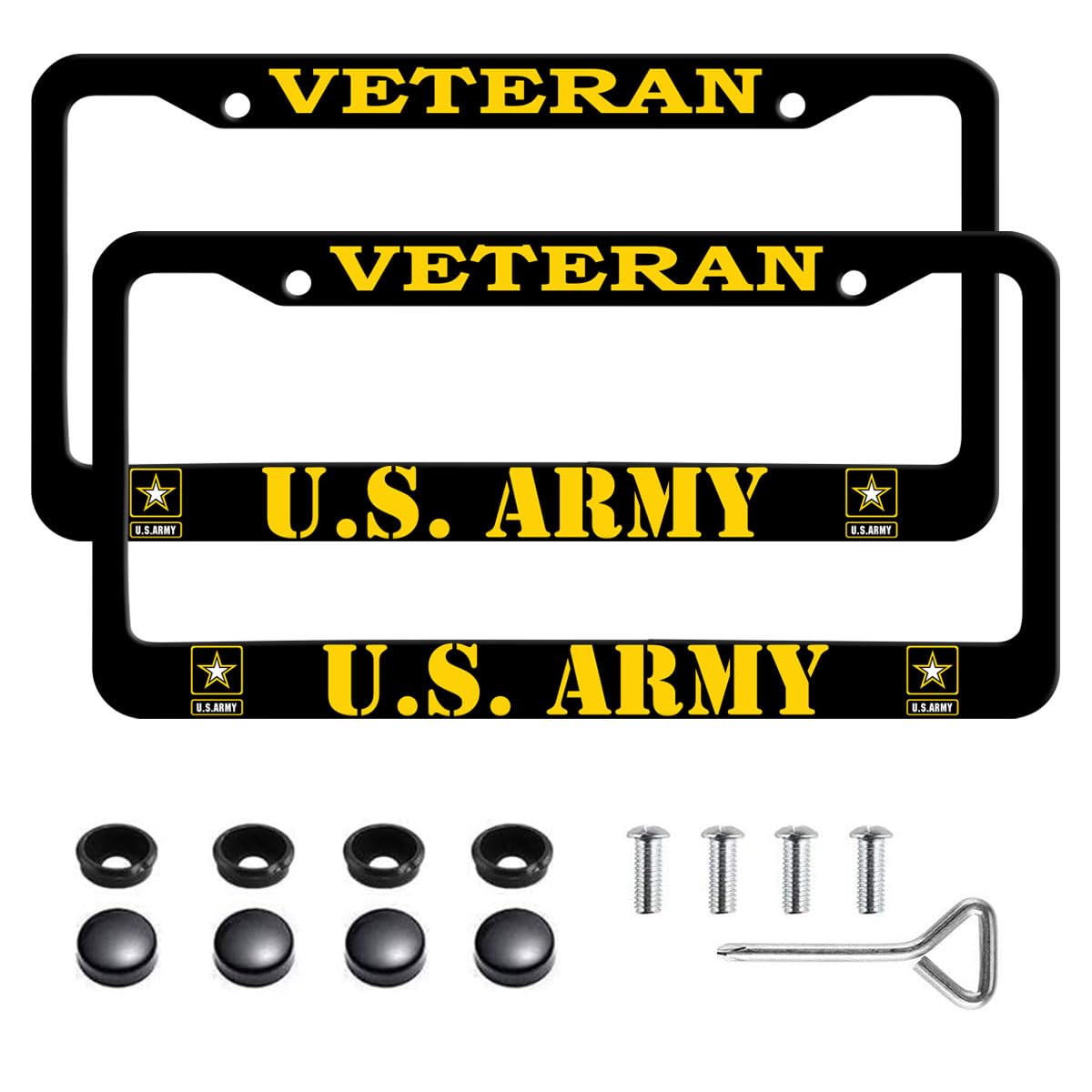 Photo 1 of 2 PCS for US Army Veteran License Plate Frames,Matte Black Aluminum License Plate Holder License Plate Protection with Screw Set