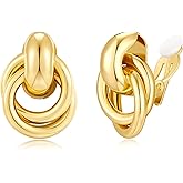 FILMOON Gold Geometric Clip On Earrings for Women Chunky Gold Knot Link Clip Earrings Trendy Jewelry