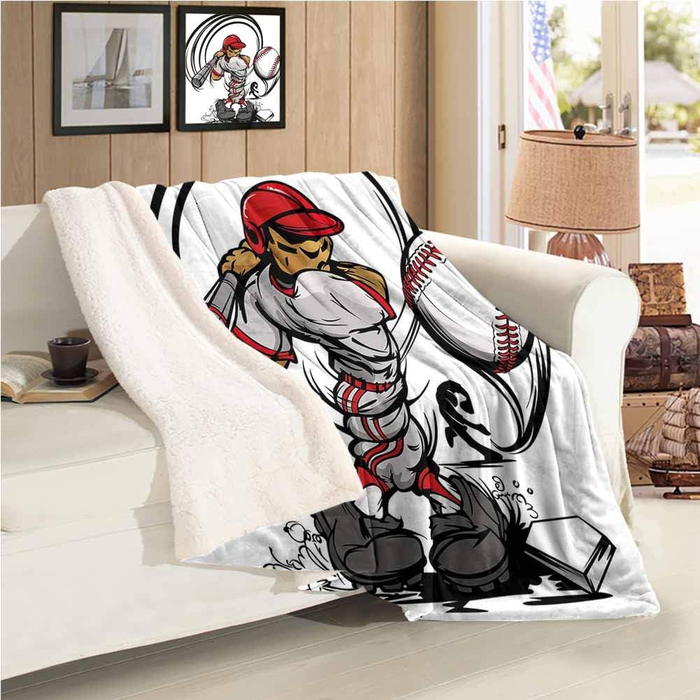 Teen Room Decor Baby Blanket Twin Size Baseball Cartoon Player Hitting The Ball Boys Kids Caricature Print for Family and Friends Blanket Grey Red White