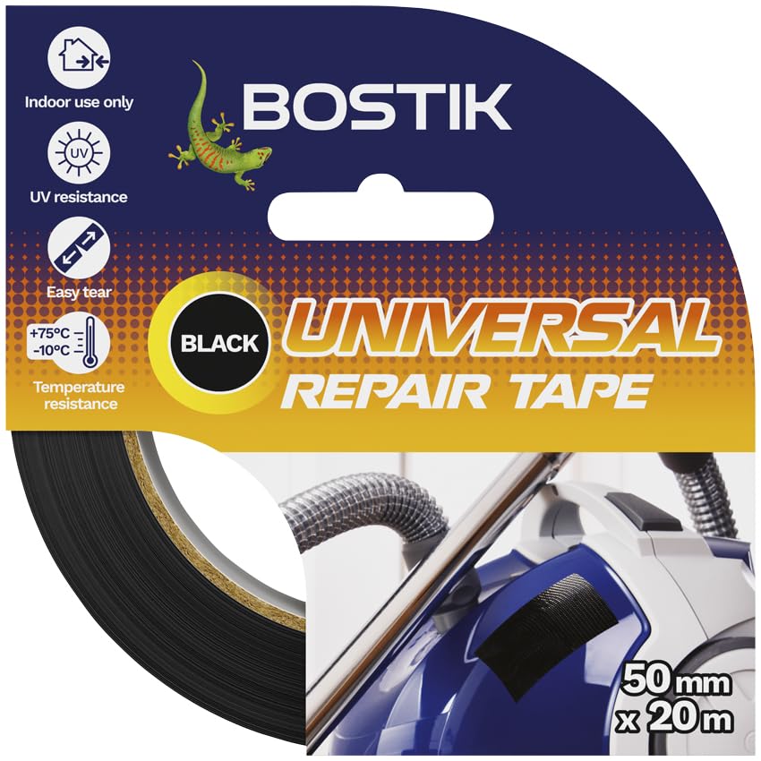 Bostik Universal Repair Tape Black - 50mm x 20m Roll - Strong Duct Tape Perfect for Any Substrate - Easy to Tear - Indoor Use Only