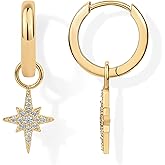 PAVOI 14K Gold Plated S925 Sterling Silver Post Lightweight Drop Dangle Huggie Hoop Earrings for Women | Star, Lock, Pearl, Cross, Lightening, Coin | Dainty Earrings